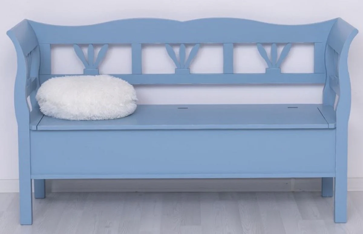 Casa Padrino banco de estilo campestre azul claro antiguo 163 x 48 x A. 92 cm - Banco de madera maciza con espacio de almacenamiento - Muebles de madera maciza - Muebles de estilo campestre