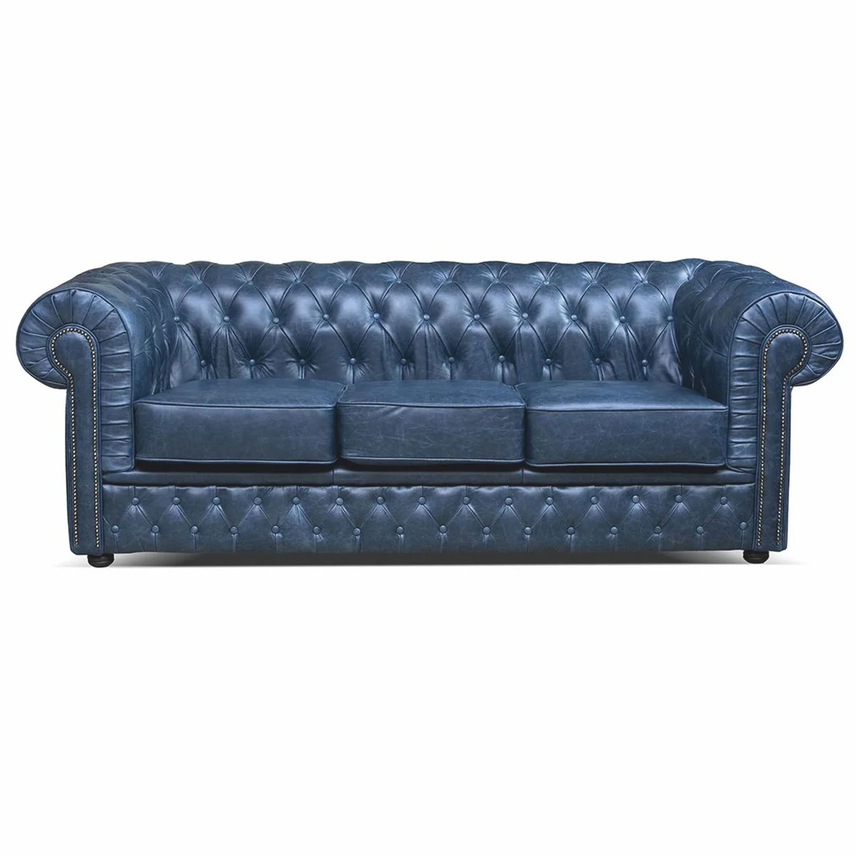 Casa Padrino Sof¨¢ de Cuero Chesterfield de Lujo Azul Vintage / Negro 224 cm - Muebles de Cuero