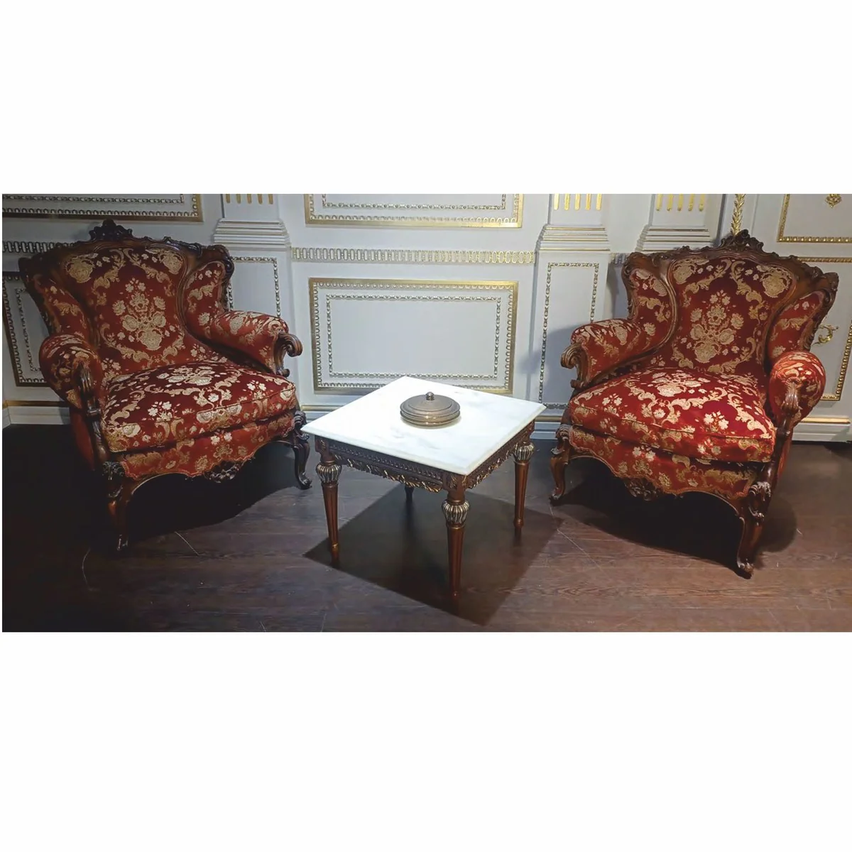 Casa Padrino sill¨®n de sal¨®n barroco de lujo rojo burdeos patr¨®n / marr¨®n - Hecho en Italia