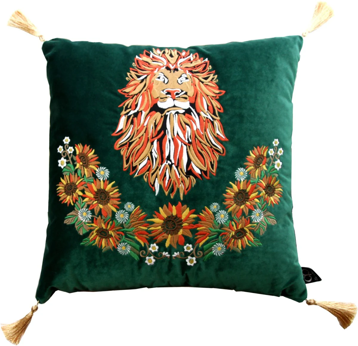 Coj¨ªn decorativo de lujo Casa Padrino con borlas Lion Green / Gold 45 x 45 cm - tejido de terciopelo m¨¢s fino - calidad de lujo