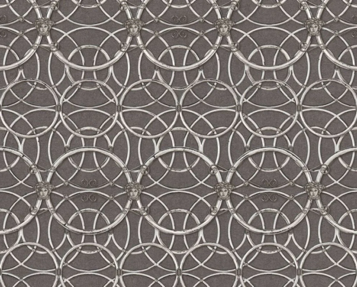 Papel Pintado no Tejido Barroco de Diseño Versace IV 37049-5 - Gris / Plata / Blanco - Papel Pintado de Diseño - Alta Calidad