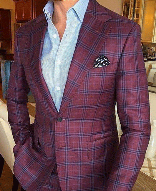 Business Plaid Print Notch Lapel Two Button Pocket Blazer