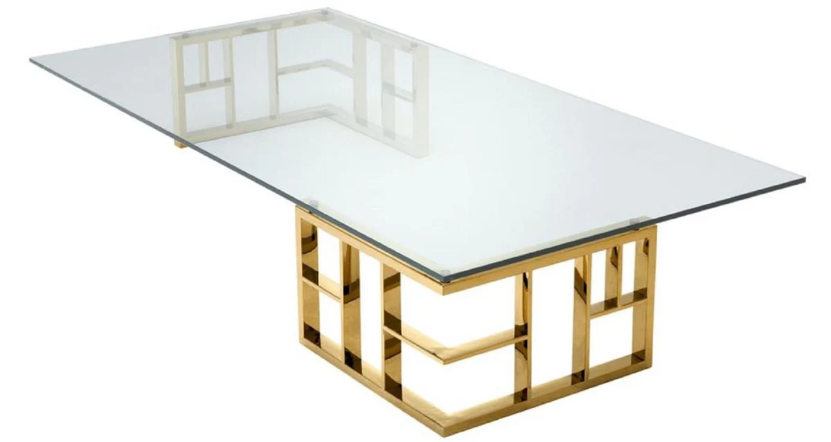 Casa Padrino mesa de centro de lujo oro 180 x 90 x H. 32,2 cm - Mesa de Centro de Acero Inoxidable con Tapa de Vidrio - Muebles de Dise?o