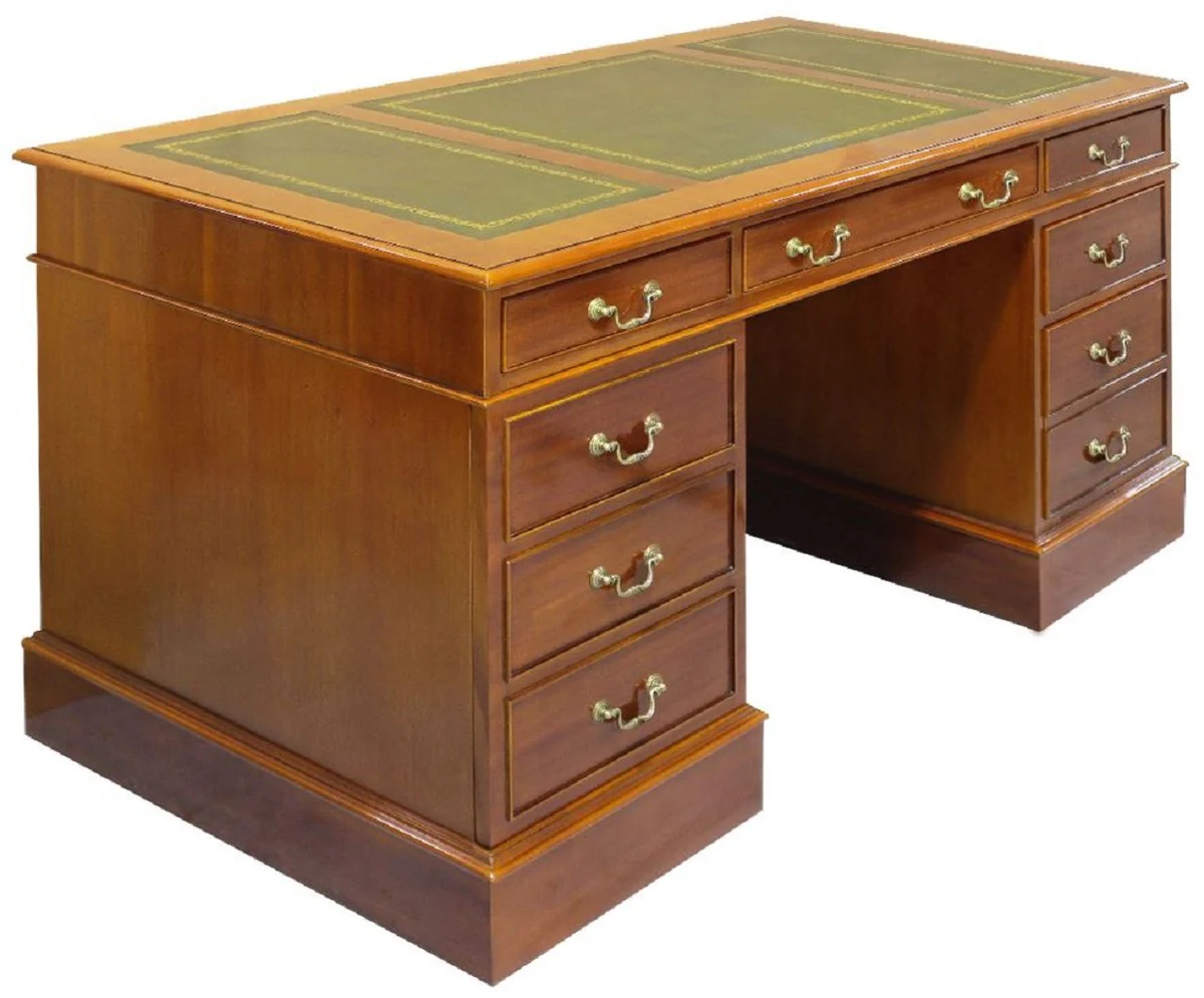 Casa Padrino escritorio de lujo marr¨®n claro / verde / oro 140 x 70 x A. 78 cm - Mesa de oficina de madera maciza de estilo ingl¨¦s - Muebles de oficina de lujo