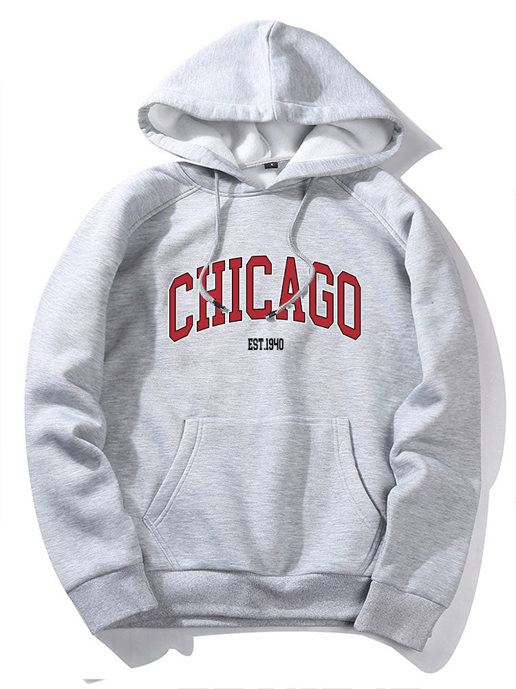 Chicago Letter Print Hoodie & Jogger Pants