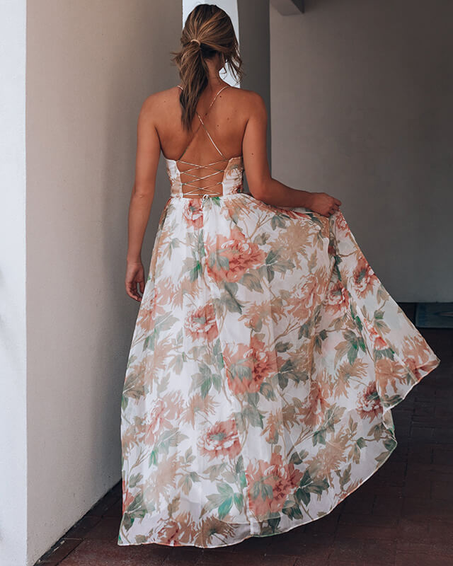 Women's V-neck Printed Slit Sexy Vacation Dress