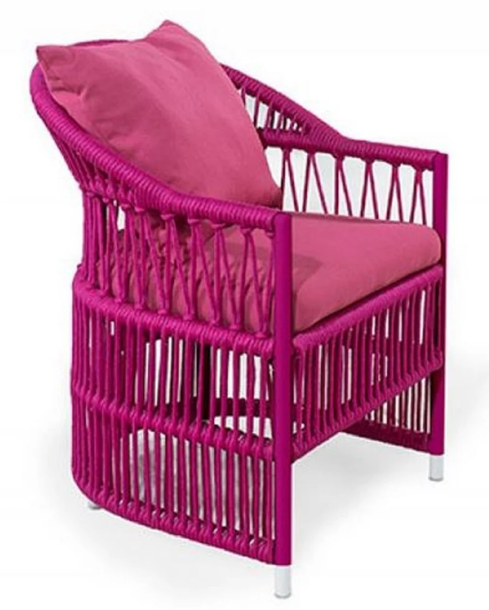 Casa Padrino silla de jardín de lujo con reposabrazos púrpura 56 x 56 x A. 82 cm - Silla de comedor resistente a la intemperie tejida a mano - Muebles silla de jardín - Calidad de Lujo