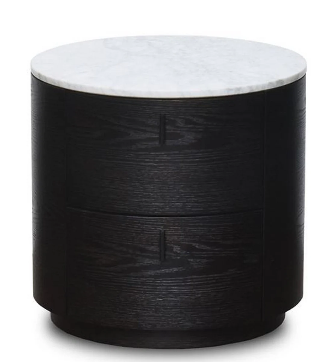 Casa Padrino mesa auxiliar de lujo negro / blanco Ø 48 x H. 46 cm - Mesa Redonda de Madera con Losa de Mármol y 2 Cajones