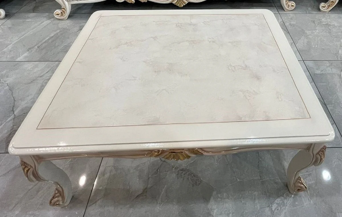 Casa Padrino mesa de centro barroco de lujo blanco / oro - Mesa de sal¨®n de estilo barroco hecha a mano - Muebles de sal¨®n estilo barroco - Muebles de lujo estilo barroco - Muebles barrocos