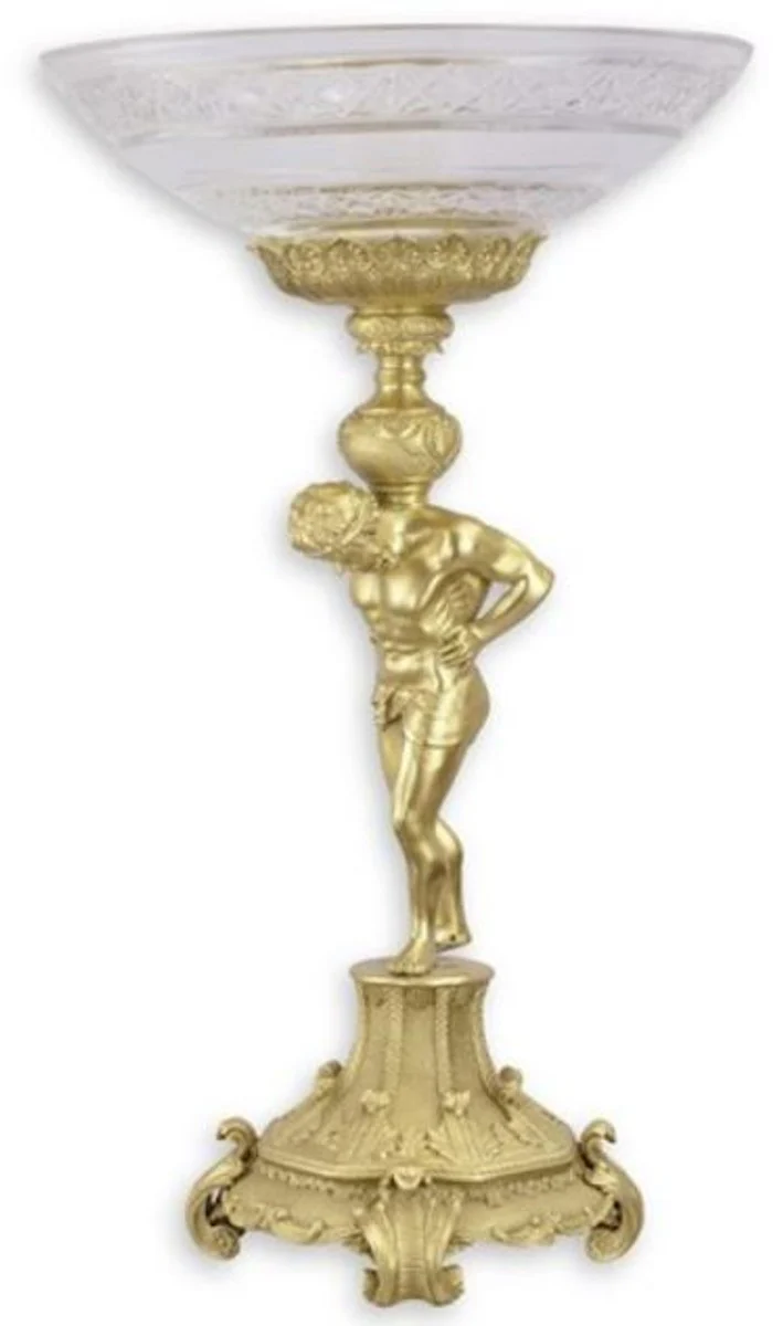 Casa Padrino frutero de vidrio barroco con soporte de bronce oro Ø 32,7 x A. 56,4 cm - Magnífico frutero - Accesorios de decoración barroco
