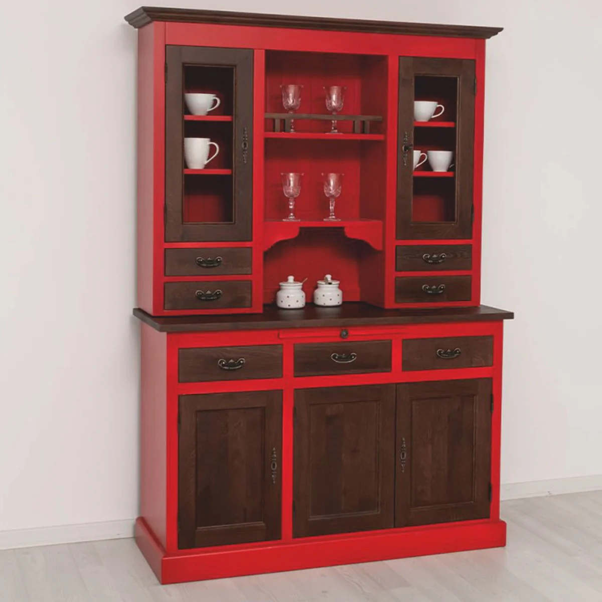 Casa Padrino armario de comedor de estilo campestre rojo / marr¨®n oscuro 138 x 50 x A. 197 cm - Muebles de comedor