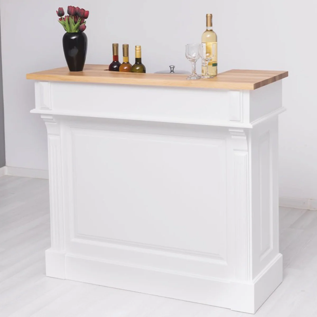 Casa Padrino barra de bar de estilo campestre blanco / natural 120 cm - Mueble bar macizo