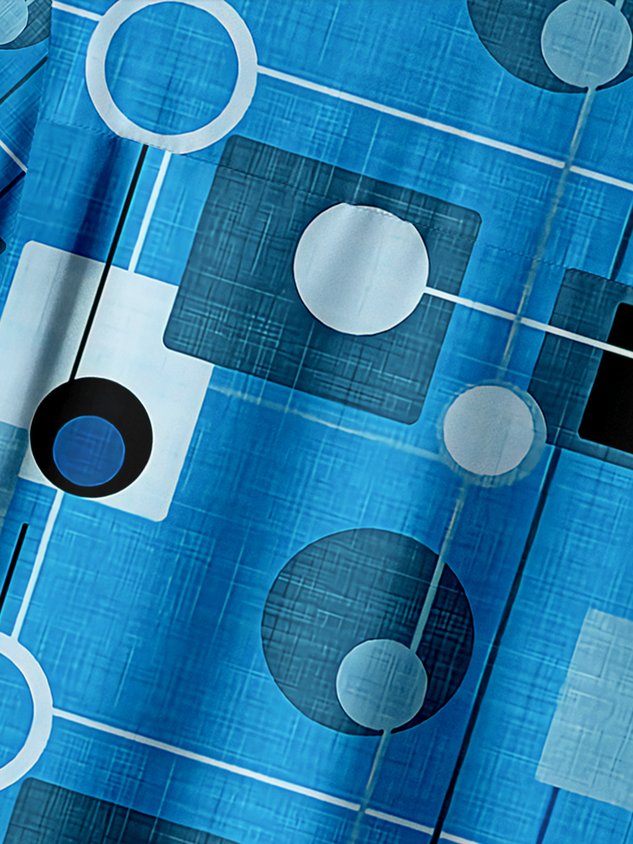 Geometric Line Pattern Chest Pocket Short Sleeve Casual Shirt