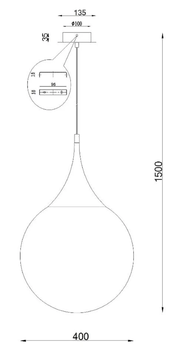 Casa Padrino lámpara colgante LED plata / blanco Ø 40 x H. 150 cm - Lámpara Colgante con Pantalla de Vidrio Esmerilado
