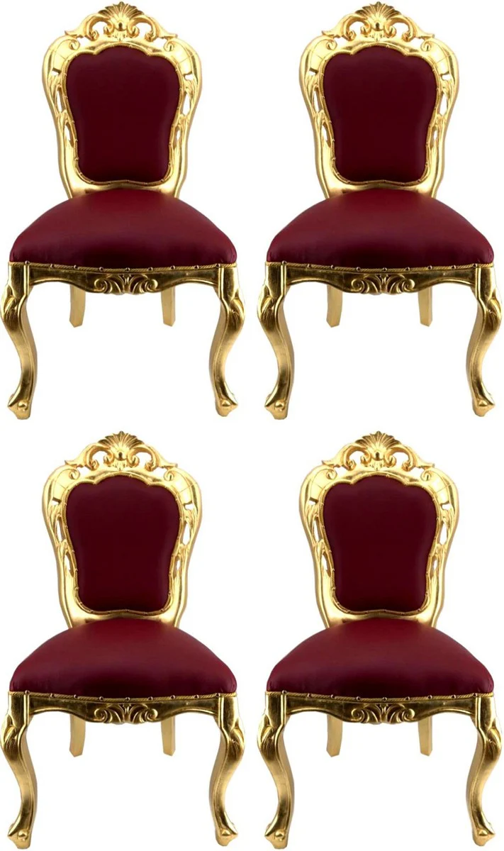 Casa Padrino conjunto de sillas de comedor barroco de lujo rojo burdeos / oro - 4 Sillas de comedor hechas a mano con aspecto de cuero - Muebles de comedor barrocos