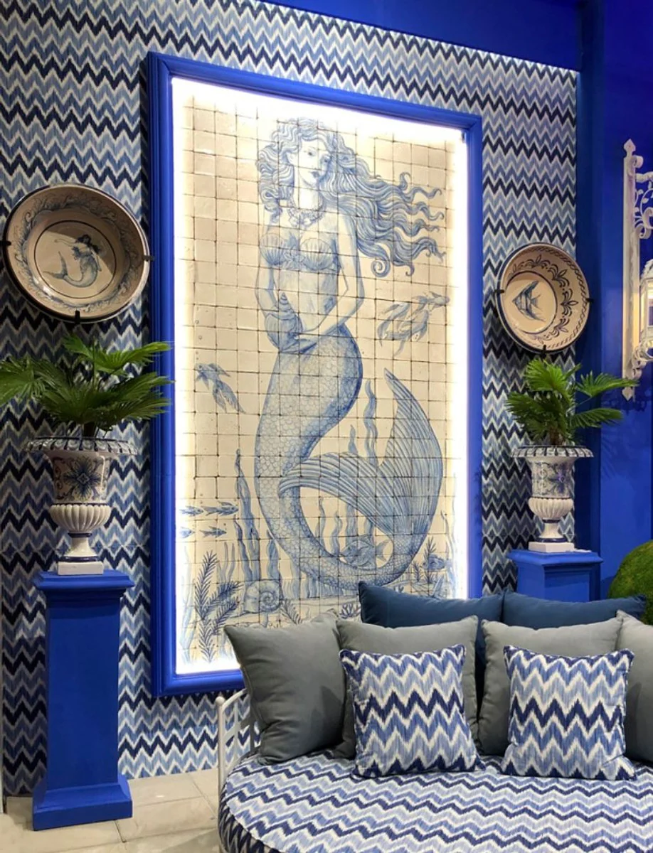 Casa Padrino pintura mural barroco de lujo sirena crema / azul A. 280 cm - Decoraci¨®n de pared barroco