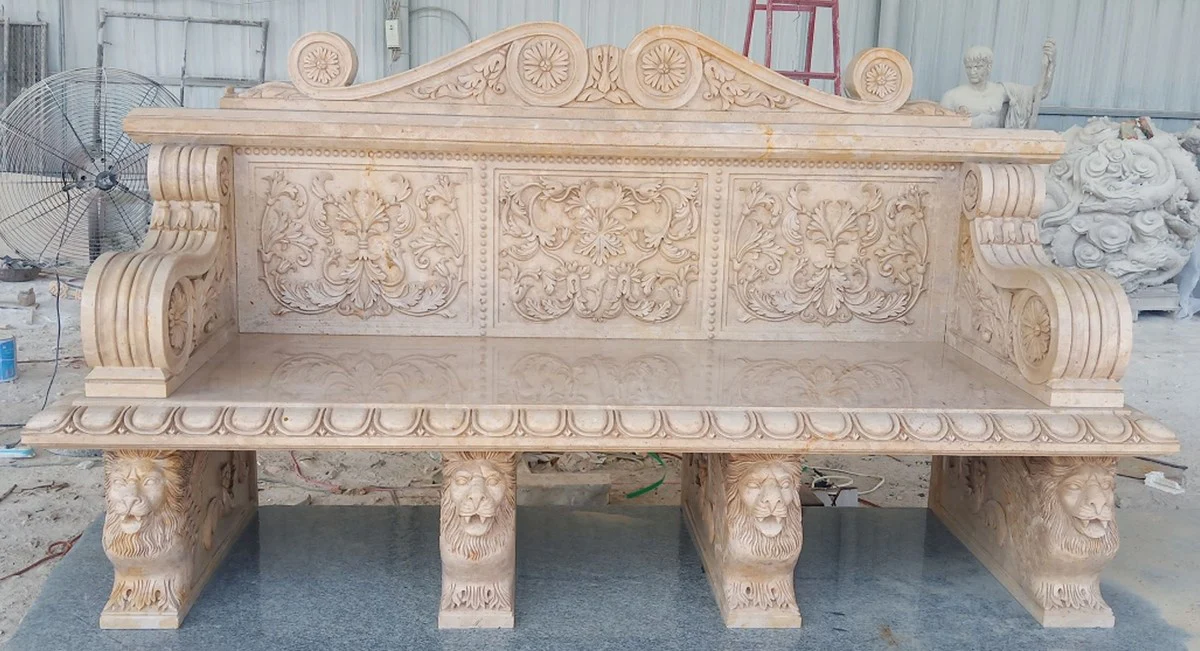 Casa Padrino banco de jard¨ªn de m¨¢rmol barroco de lujo beige 190 x A. 120 cm - Muebles de jard¨ªn de m¨¢rmol barroco