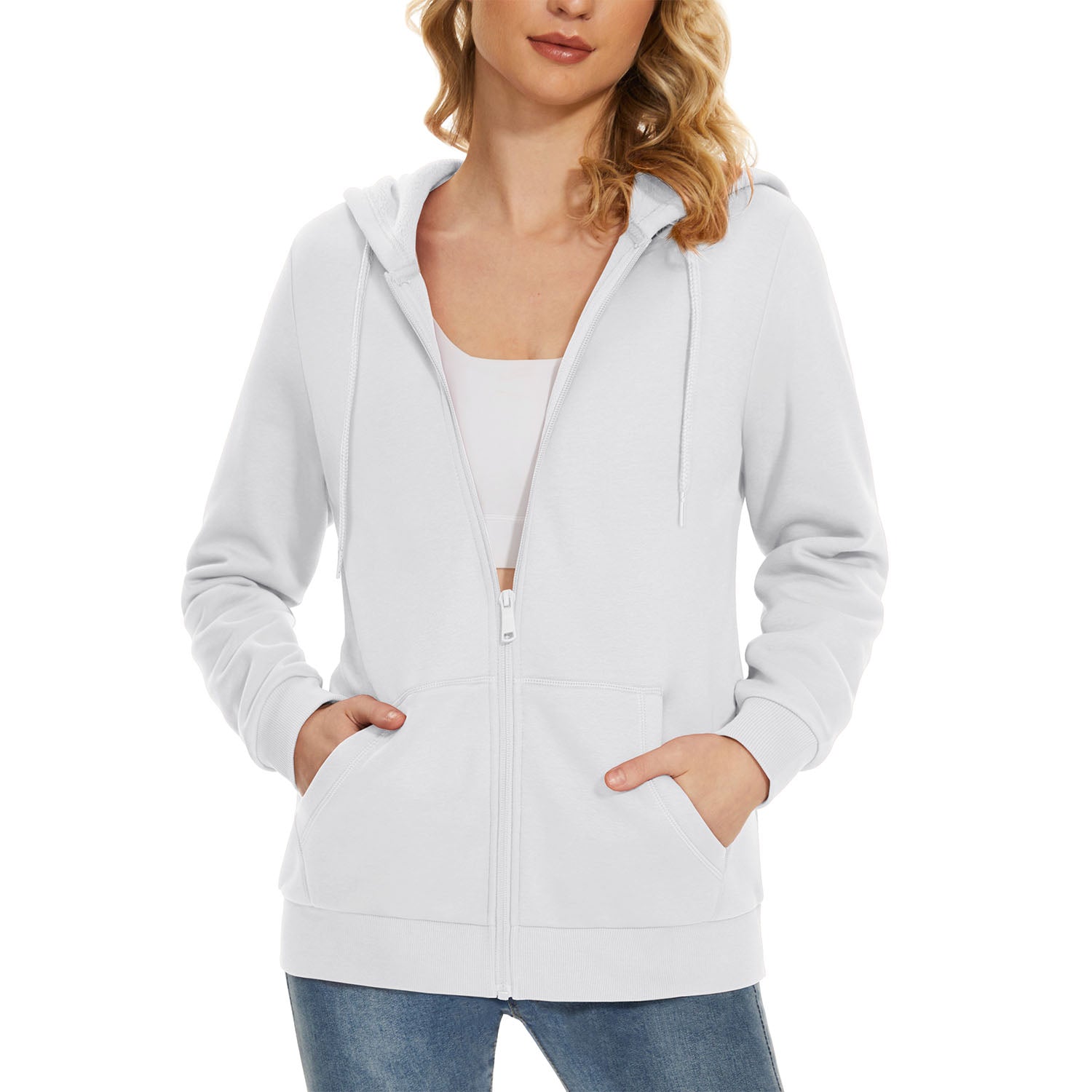 Women's Jacket Fleece Lining Hoodie Jacket Full Zip Up Casual Coat with Pockets