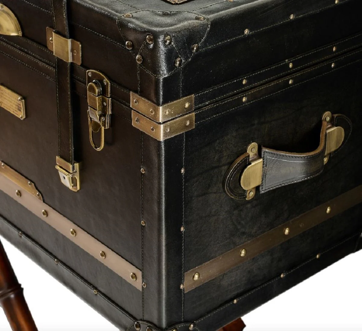 Casa Padrino minibar de cuero de lujo con aspecto de maleta negro / marr¨®n / lat¨®n 62 x 42 x A. 99 cm - Minibar con cuero genuino - Muebles de bar - Muebles de lujo aspecto de maleta