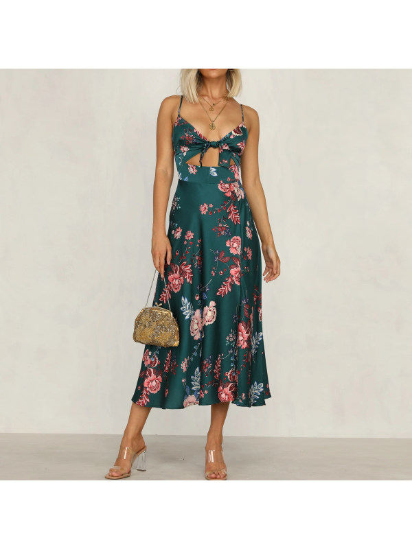 Satin Print Split Dress