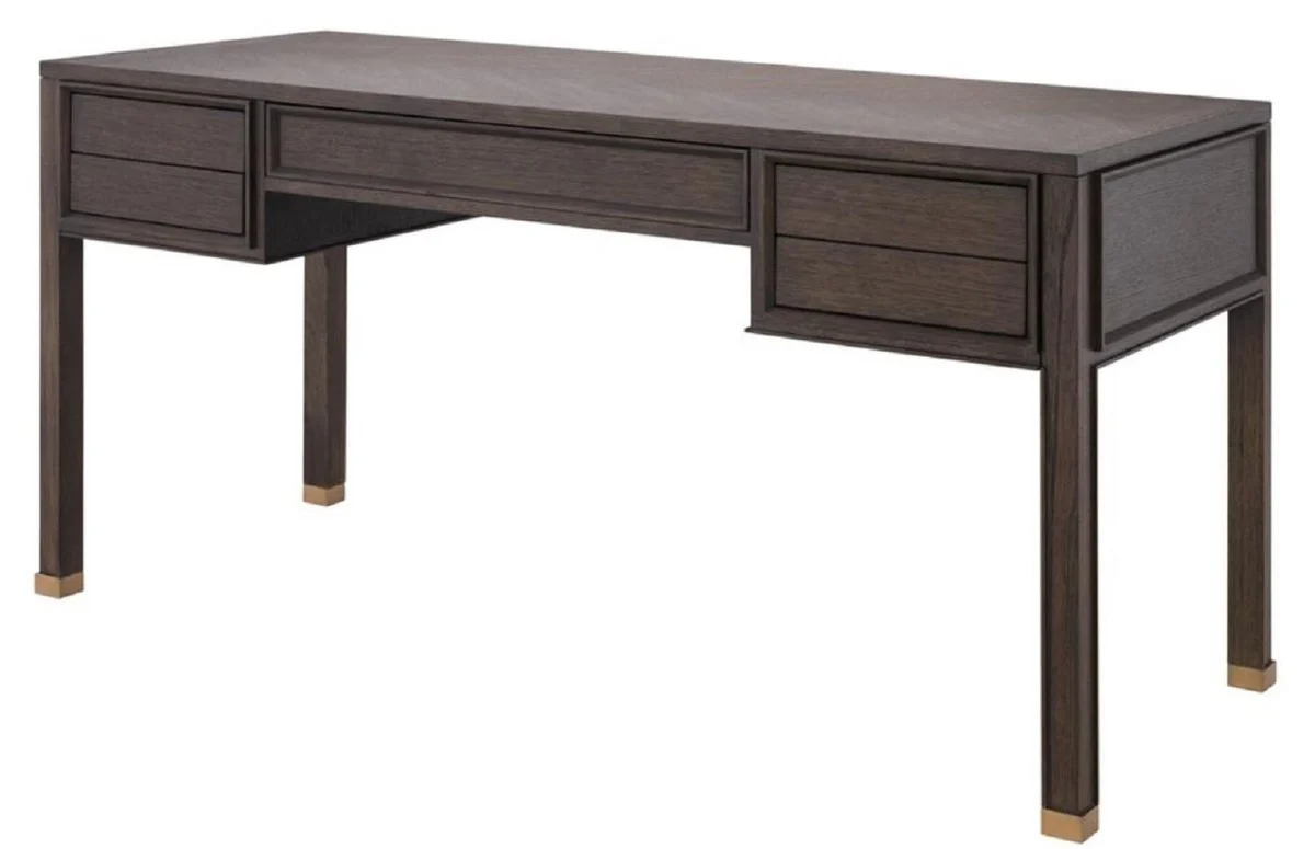 Casa Padrino escritorio de lujo con 5 cajones marr¨®n / lat¨®n 161 x 65,5 x H. 78,5 cm - Muebles de Oficina