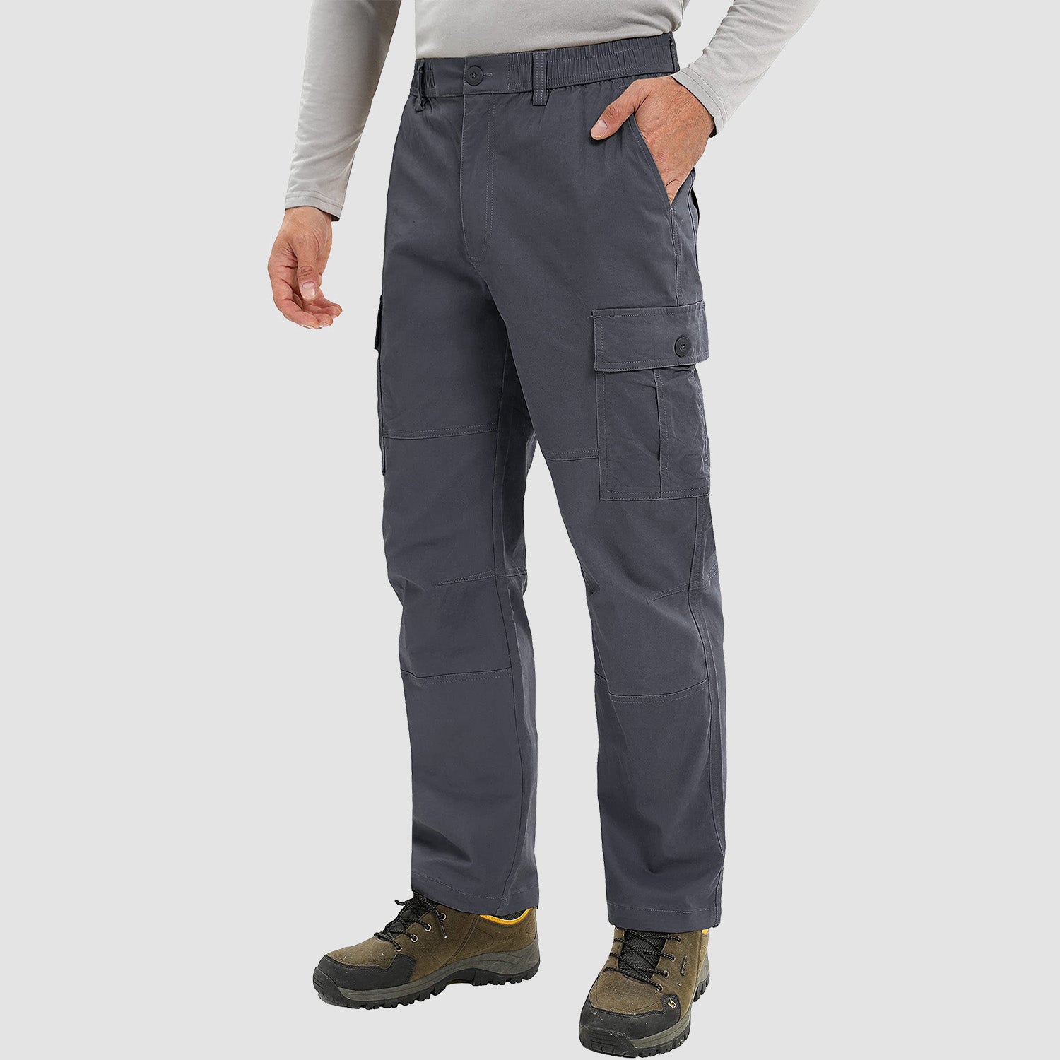 Men's Outdoor Cargo Pants Straight Fit with 6 Pockets Elastic Waist Fishing Travel Work Pants