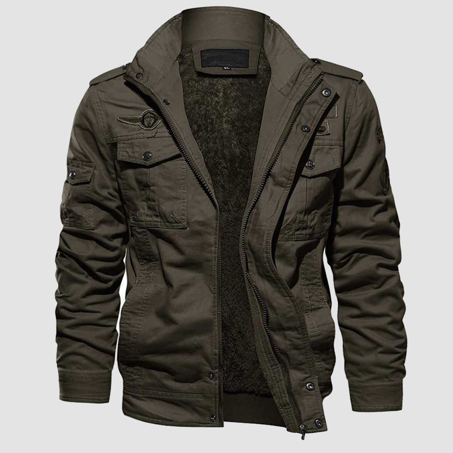 Men's Winter Army Bomber Jacket Military Pilot Coat Fleece Warm Cargo Stand Collar Tactical Jacket