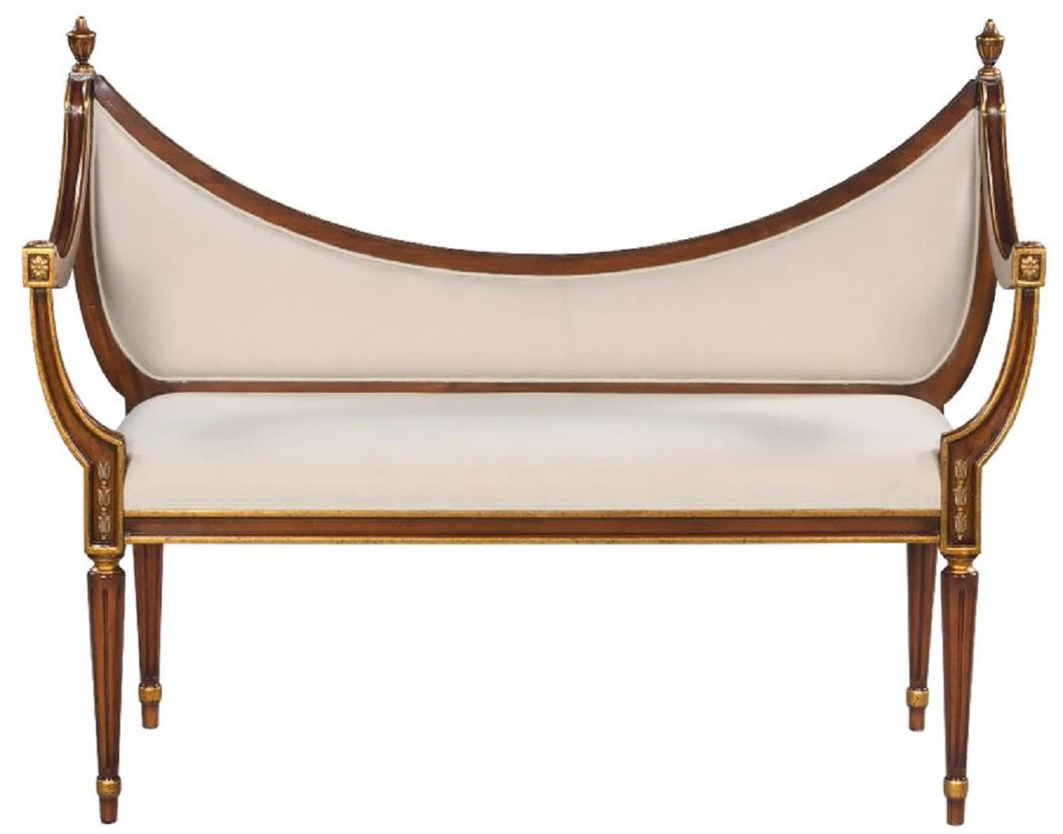 Casa Padrino banco Art Nouveau de lujo crema / marrón / oro - Banco de madera maciza hecho a mano - Muebles de Salón Barrocos y Art Nouveau