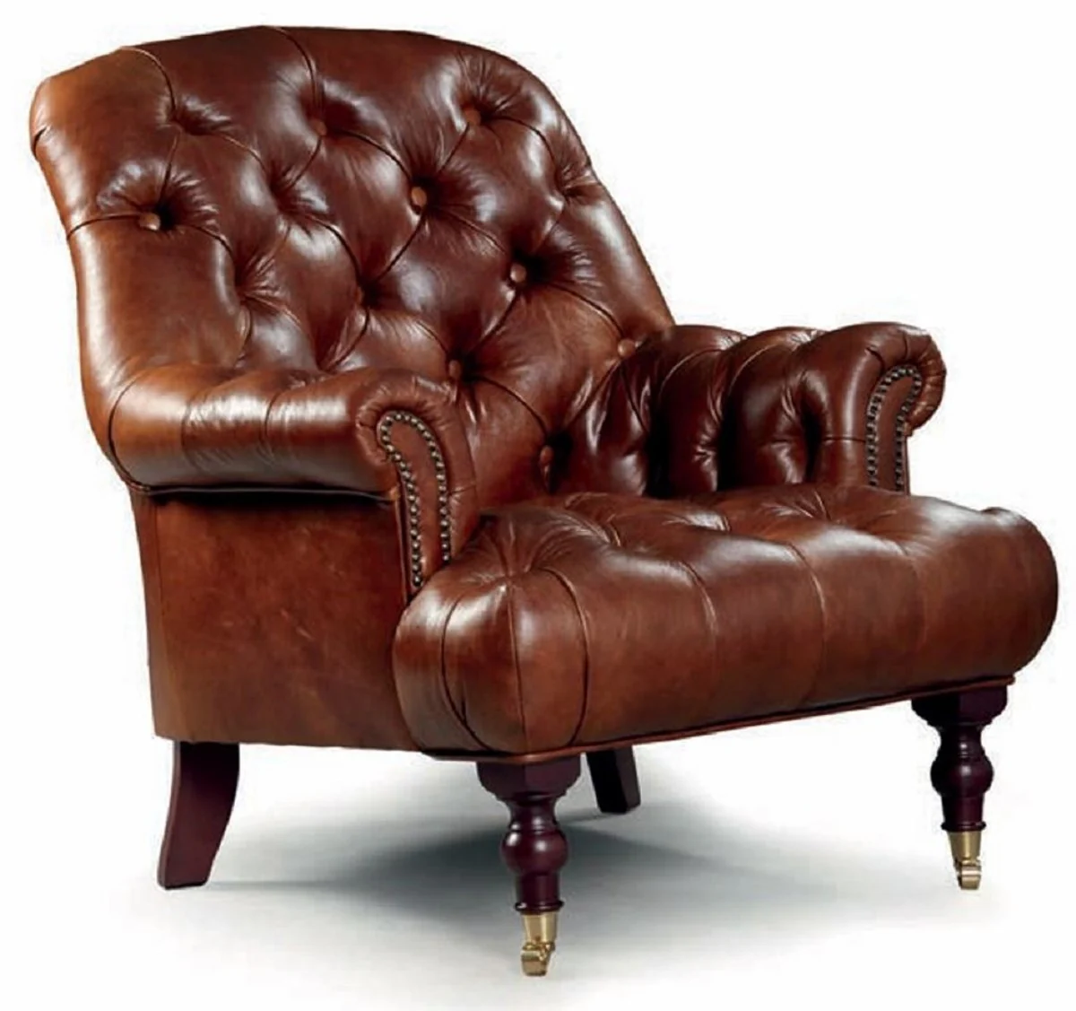 Casa Padrino sill¨®n Chesterfield de lujo de cuero genuino marr¨®n / lat¨®n A. 89 cm