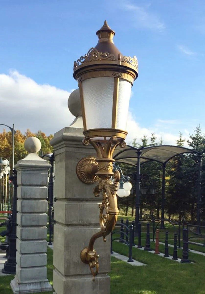 Casa Padrino l¨¢mpara de pared de exteriores barroco oro / vidrio esmerilado A. 237 cm - Enorme l¨¢mpara de exterior de jard¨ªn