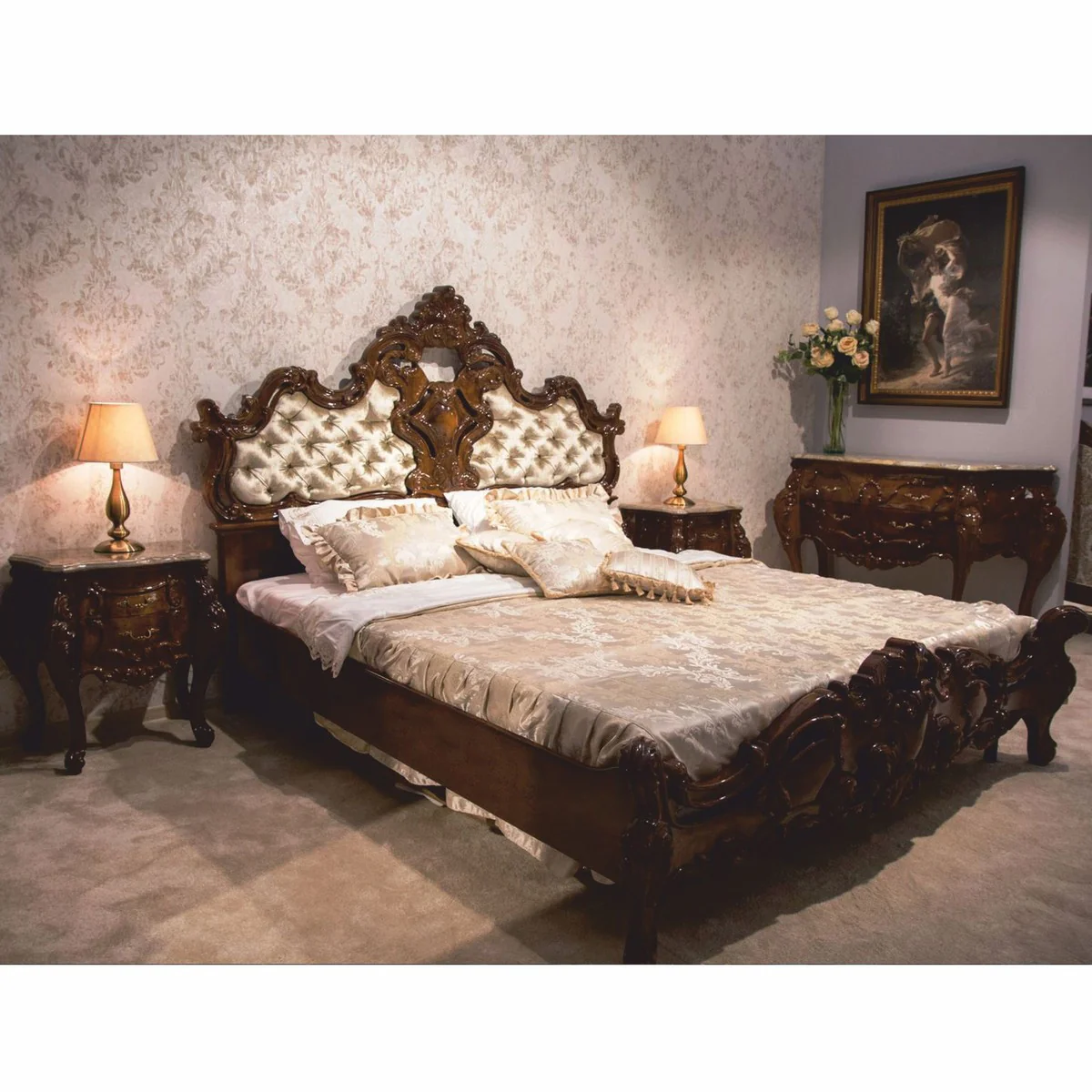 Casa Padrino mesita de noche barroco de lujo marrón oscuro / gris A. 66 cm - Muebles de dormitorio de estilo barroco