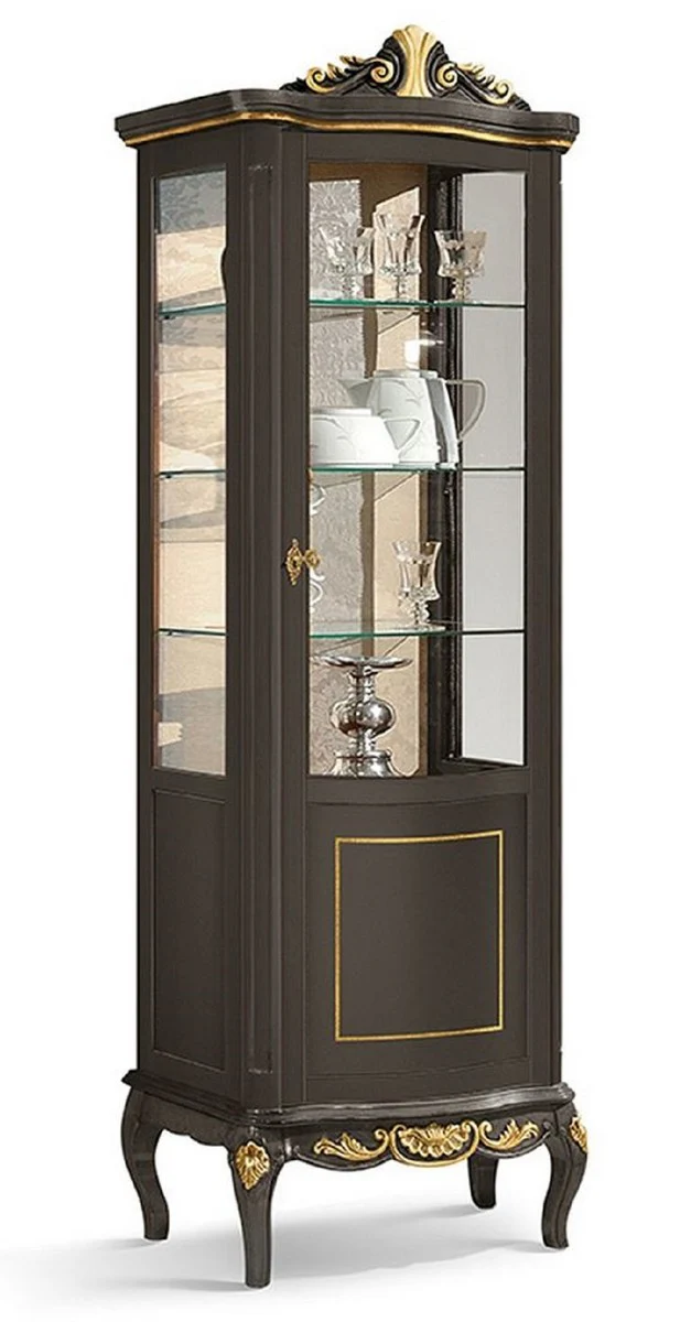 Casa Padrino vitrina barroco de lujo negro / oro - Magn¨ªfica vitrina barroco con puerta de vidrio y 3 estantes de vidrio - Muebles Barrocos - Calidad de Lujo - Hecho en Italia