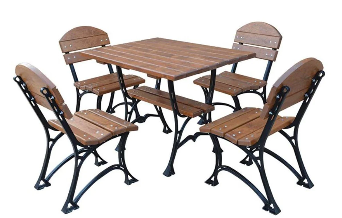 Casa Padrino Conjunto de Muebles de Jardín Art Nouveau Mesa y 4 Sillas Marrón / Negro 100 cm - Calidad de Lujo