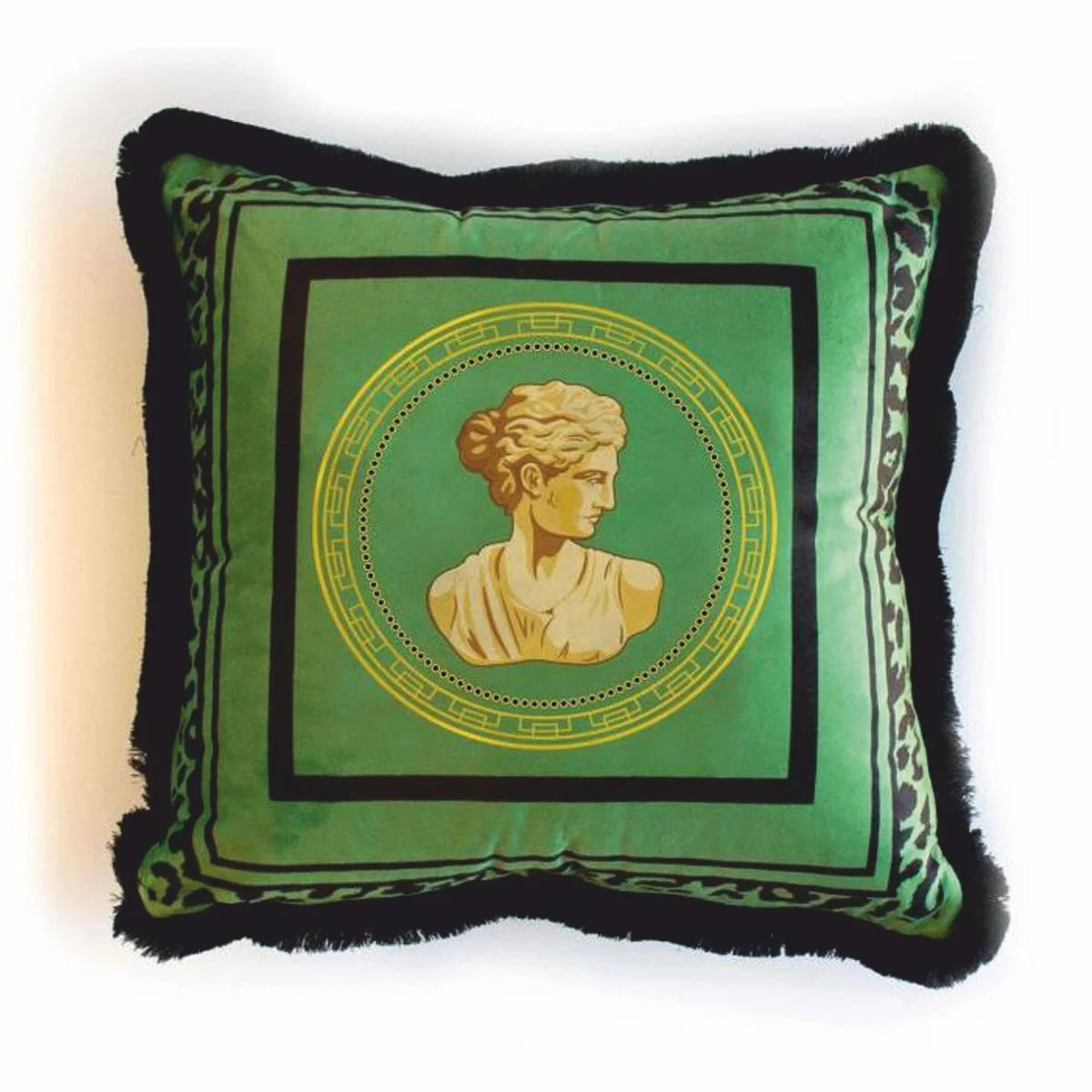 Casa Padrino cojín decorativo de lujo busto femenino barroco verde / negro 45 x 45 cm