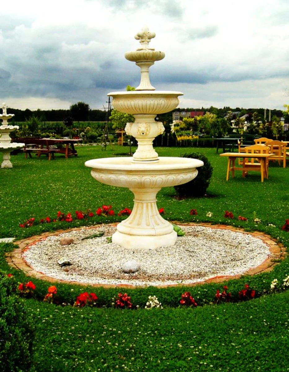 Casa Padrino fuente barroco crema Ø 150 x A. 280 cm - Magnífica fuente de jardín - Fuente de decoración de jardín - Accesorios de decoración de jardín barroco