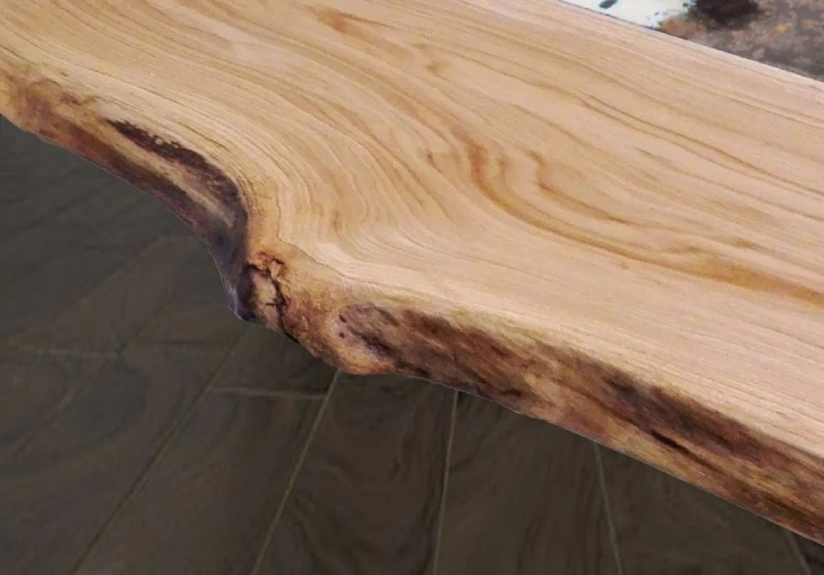 Casa Padrino mesa de comedor de lujo natural / multicolor / plata 200 x 100 x A. 75 cm - Mesa moderna de madera maciza con piedra de lava noble y estructura de acero inoxidable - Muebles de Comedor