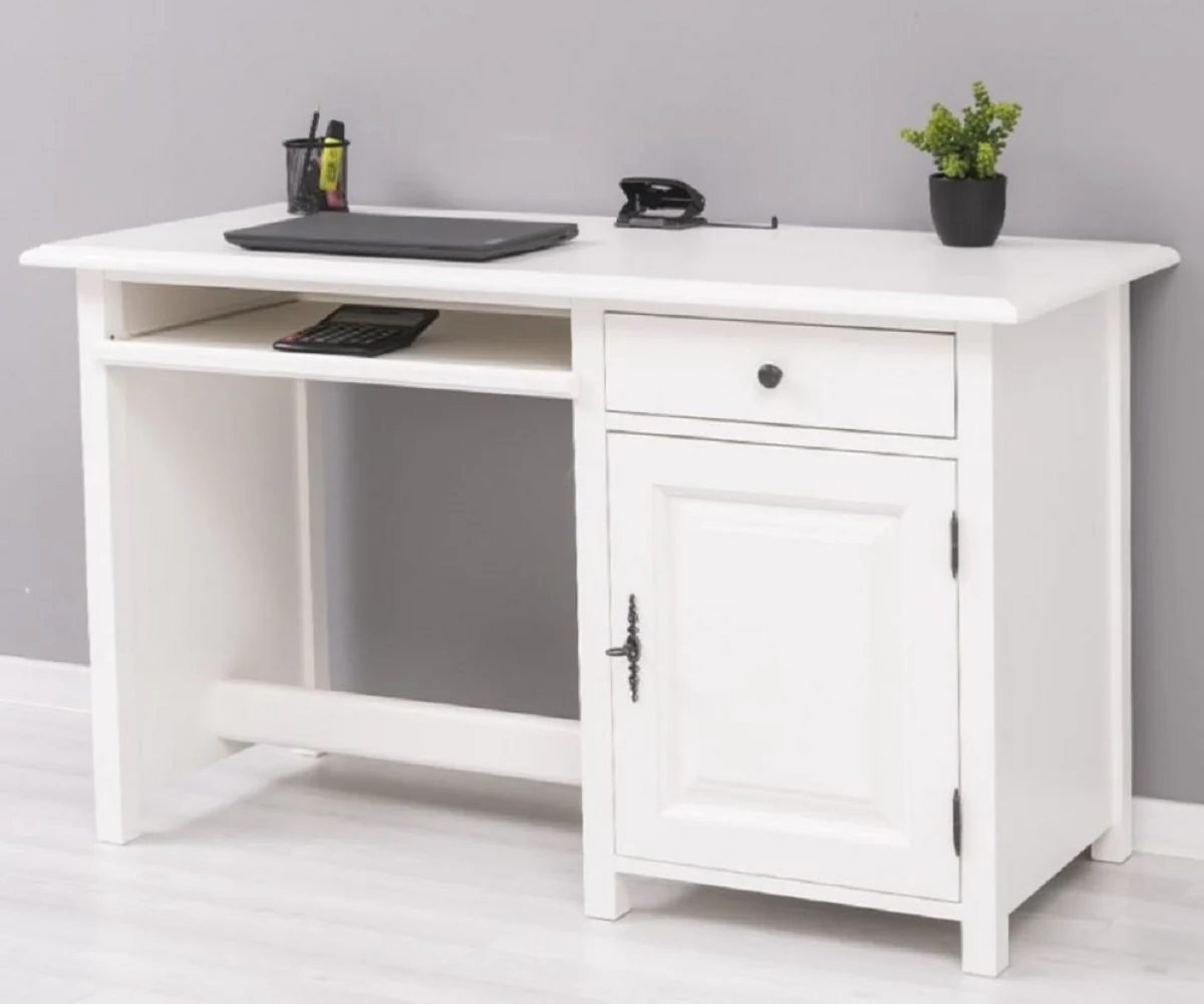 Casa Padrino escritorio de estilo campestre blanco 130 x 60 x A. 78 cm - Secretaria de madera maciza en estilo campestre - Muebles de oficina - Muebles de estilo campestre