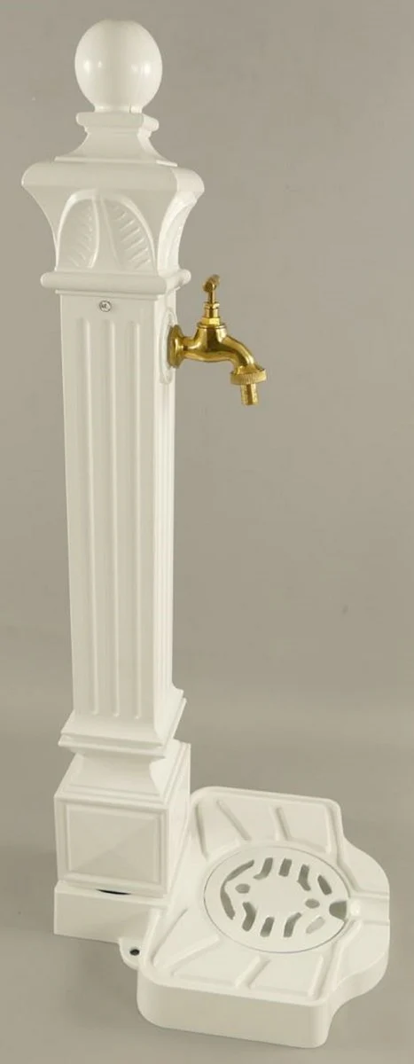 Casa Padrino columna de agua para jard¨ªn Art Nouveau blanco / oro 33 x 29 x A. 83 cm - Bomba de agua nost¨¢lgica de aluminio con grifo de lat¨®n - Accesorios de Jard¨ªn Barrocos y Art Nouveau