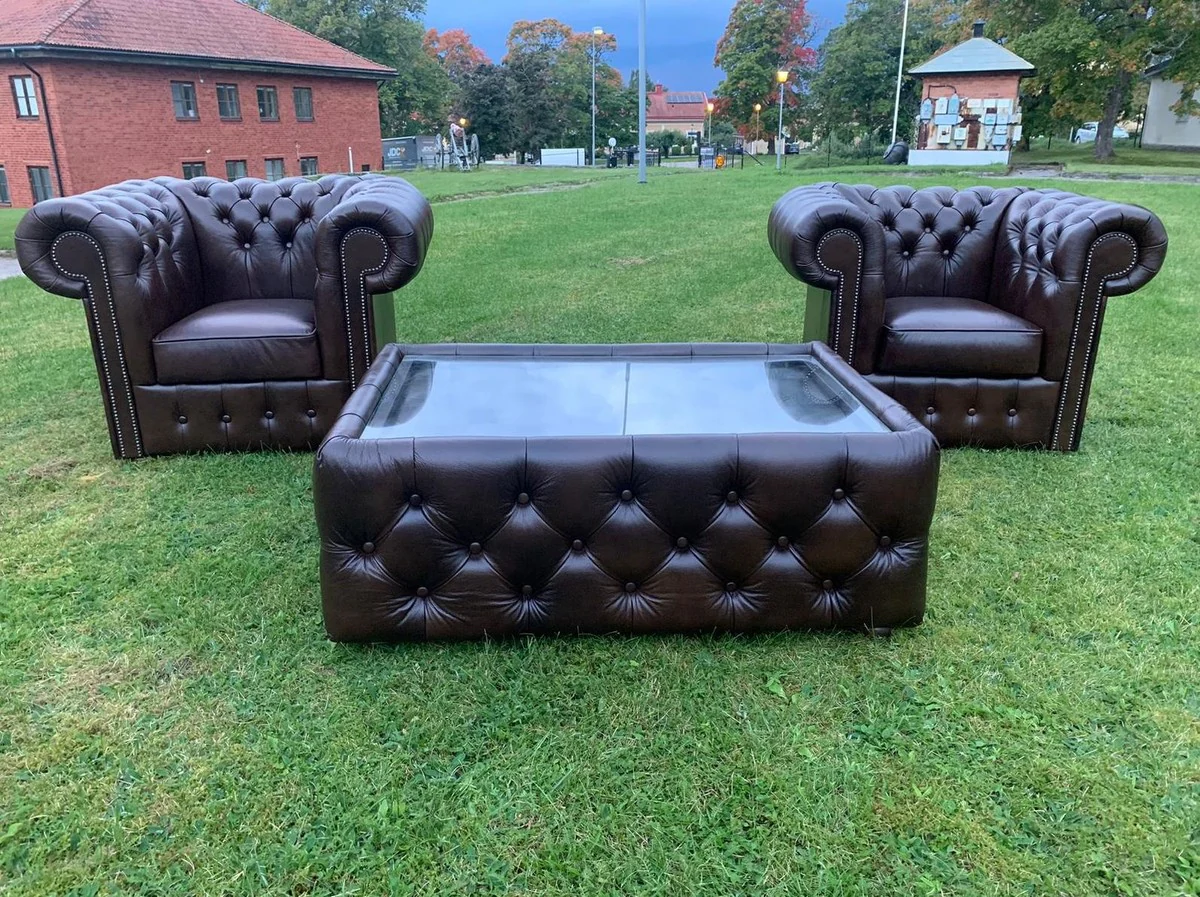 Casa Padrino sill¨®n Chesterfield de lujo de cuero genuino negro A. 78 cm