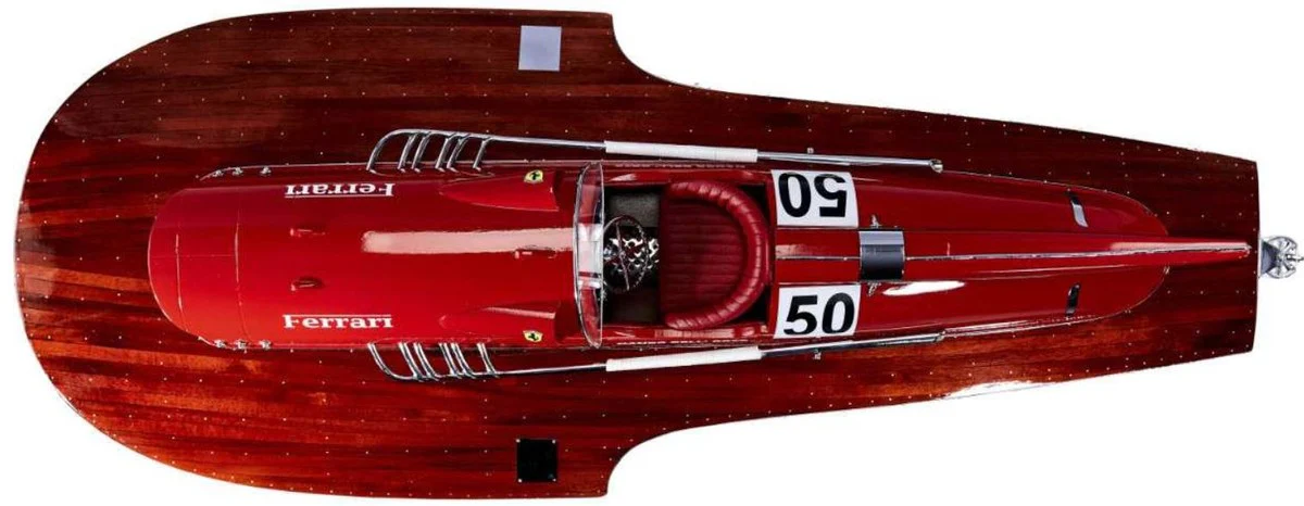 Casa Padrino lancha rápida de lujo con soporte de madera maciza rojo / marrón 97 x 35 x A. 22 cm - Decoración hecha a mano en madera modelo de barco - Accesorios de Decoración