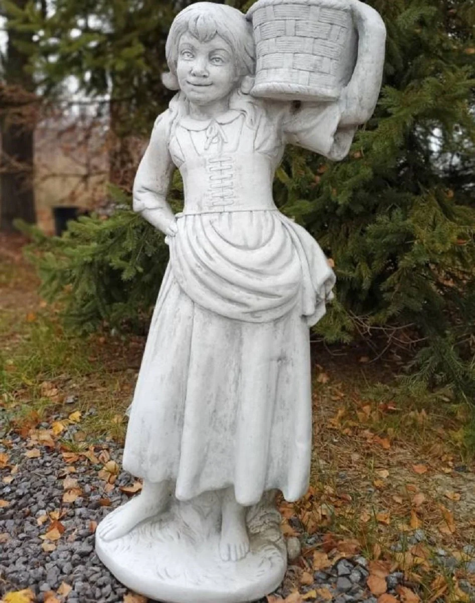 Casa Padrino Escultura Art Nouveau Chica con Maceta Gris 50 x 40 x A. 67 cm - Elegante Decoraci¨®n de Jard¨ªn Figura de Piedra con Maceta - Accesorios de Decoraci¨®n de Jard¨ªn Barroco y Art Nouveau