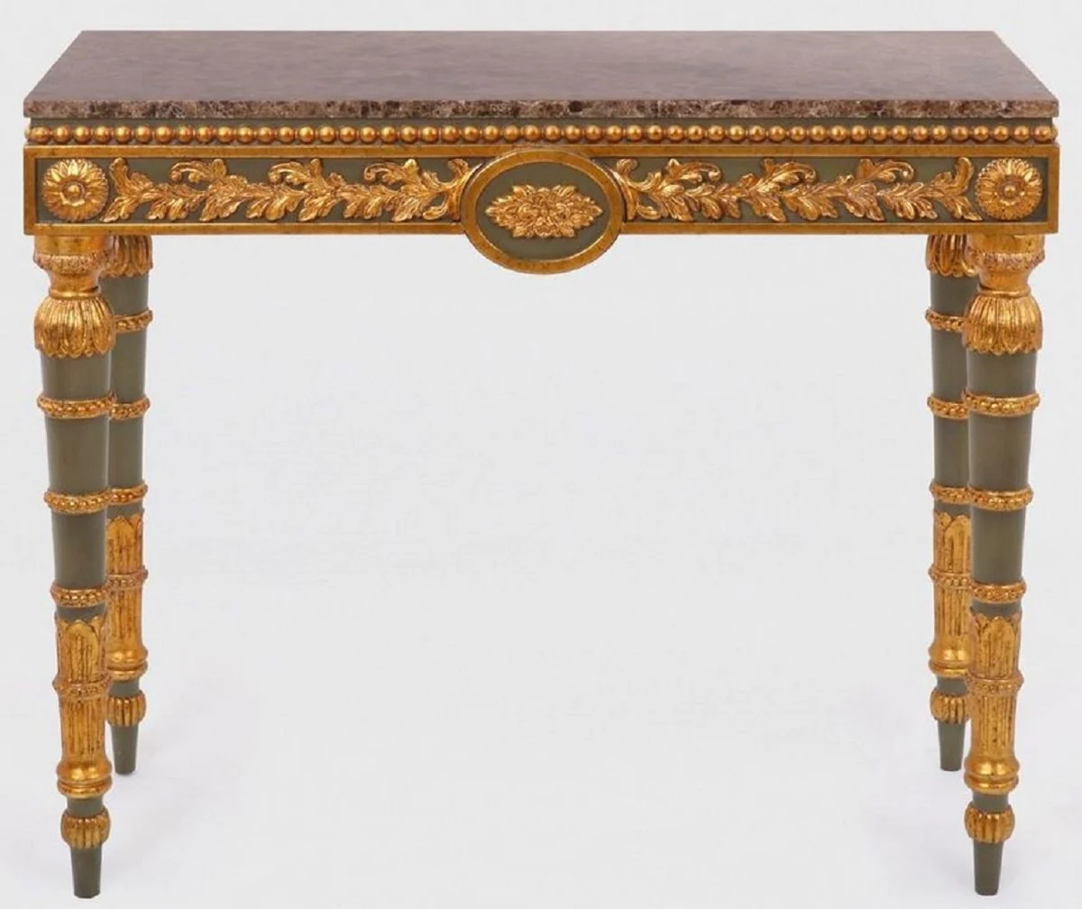 Casa Padrino consola barroco de lujo gris / oro antiguo / marr¨®n - Consola de madera maciza hecha a mano con elegantes decoraciones y tapa de m¨¢rmol - Muebles Barrocos
