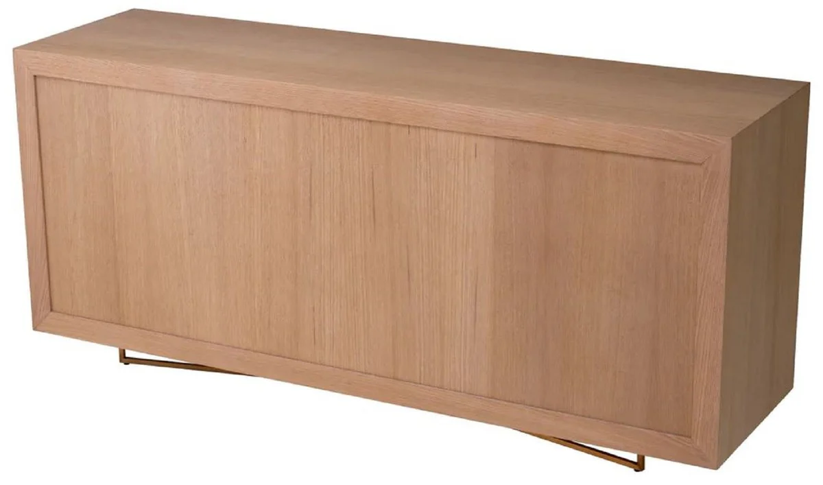 Casa Padrino aparador de lujo natural / lat¨®n 180 x 50 x A. 80,5 cm - Armario de chapa de roble con 4 puertas - Muebles de lujo - Muebles de hotel - Interiores de lujo