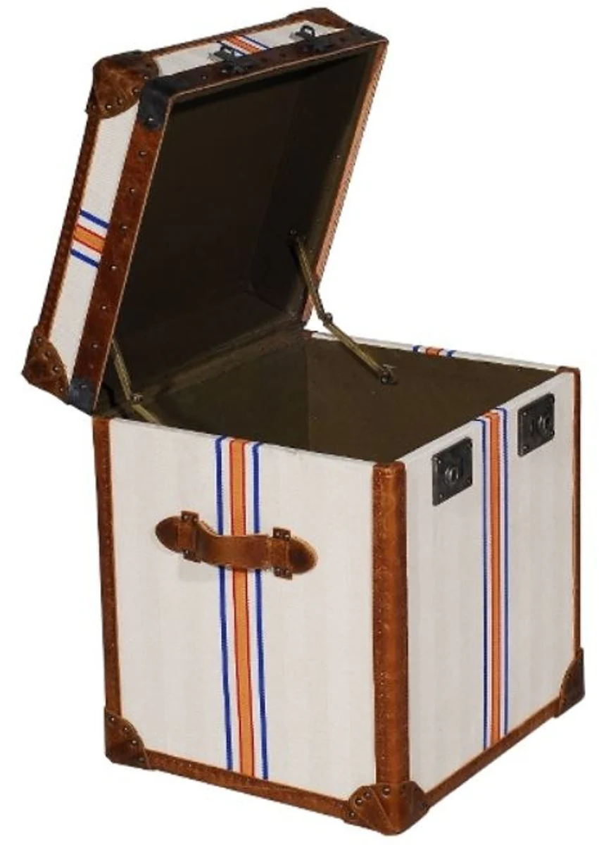 Casa Padrino Luxury Chest Brown / Multicolored 49 x 44 x H. 57 cm - Handmade Genuine Leather Chest in a Suitcase Look