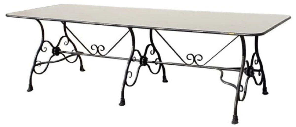 Casa Padrino mesa de comedor de jard¨ªn Art Nouveau crema antiguo / marr¨®n antiguo 250 x 90 x A. 75 cm - Mesa de jard¨ªn nost¨¢lgico - Muebles de jard¨ªn Art Nouveau - Muebles de jard¨ªn nost¨¢lgicos