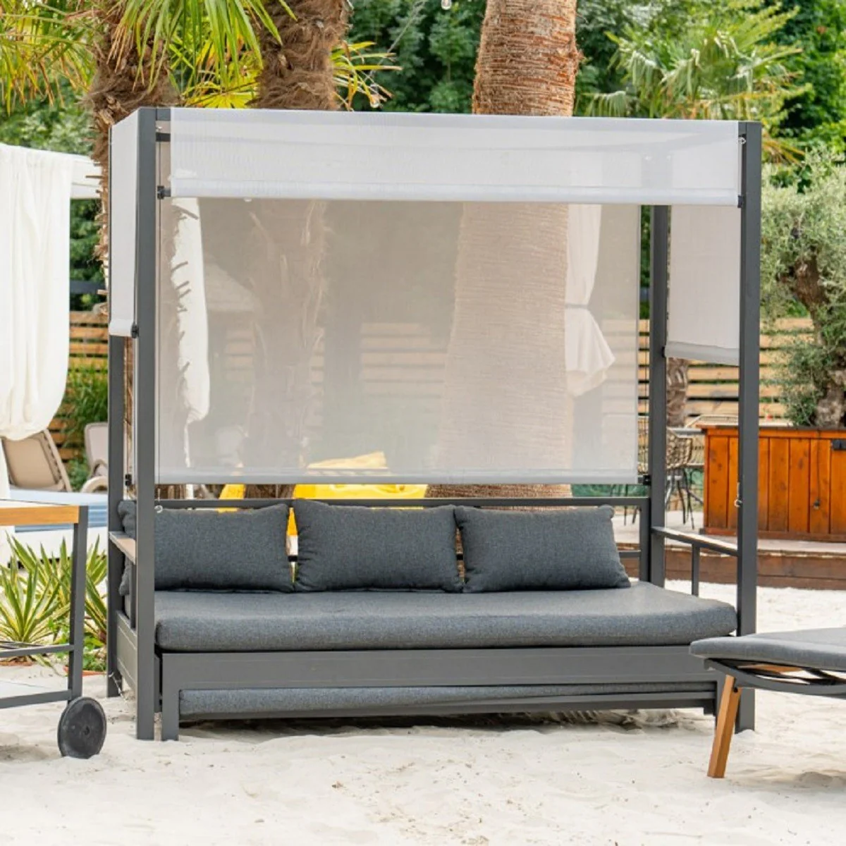 Casa Padrino tumbona de playa / tumbona de jard¨ªn de lujo con dosel gris A. 196 cm - Muebles de playa y jard¨ªn