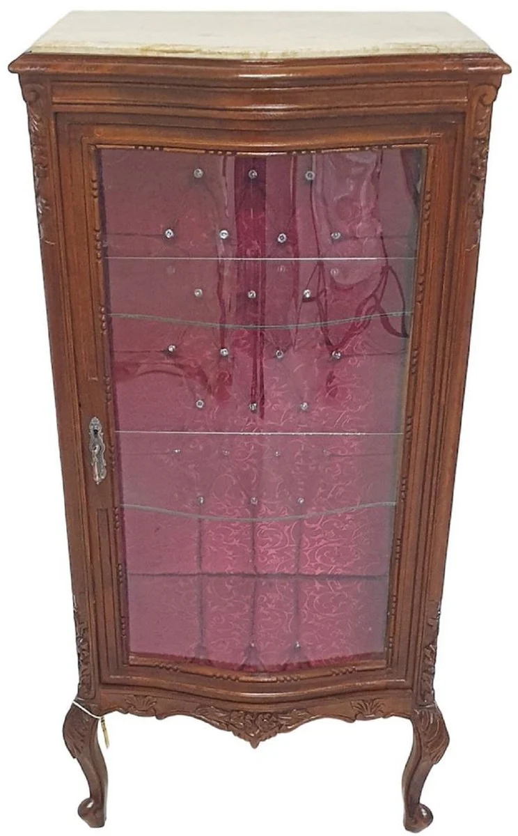 Casa Padrino vitrina barroco marr¨®n / crema / rojo burdeos - Vitrina de madera maciza hecha a mano con pedrer¨ªa y tapa de m¨¢rmol - Muebles de sala de estilo barroco - Muebles barrocos