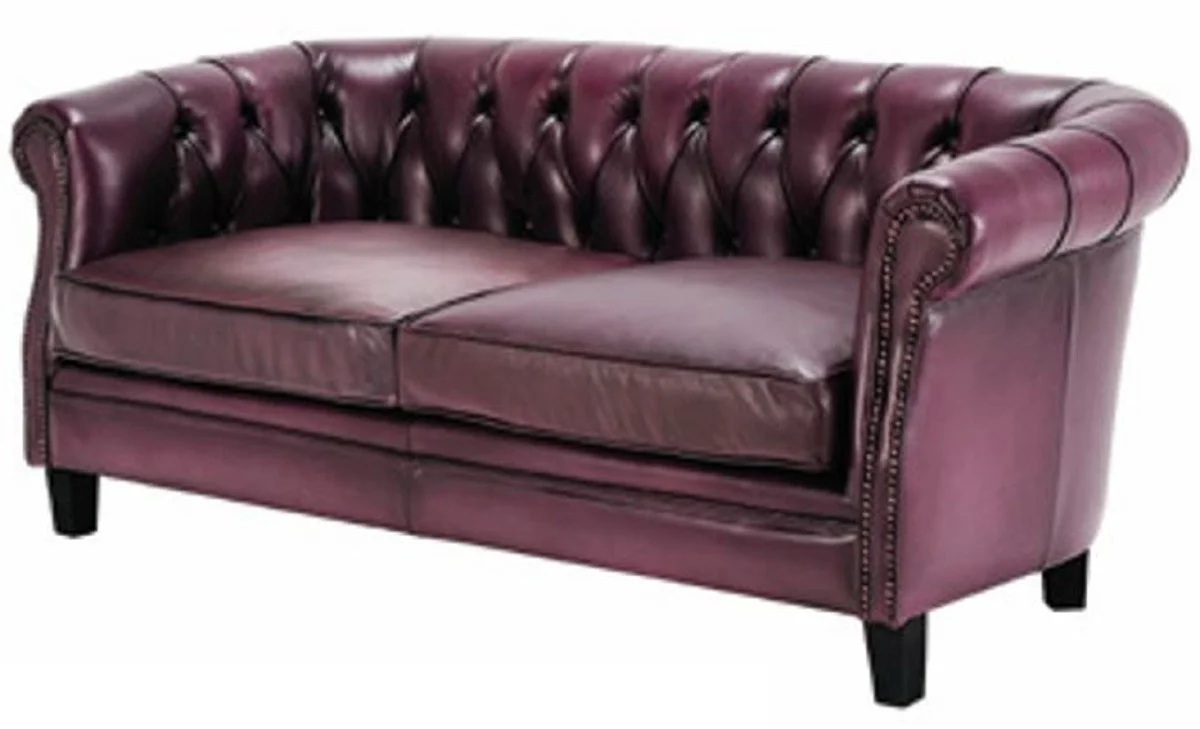 Casa Padrino sof¨¢ Chesterfield de lujo de cuero genuino p¨²rpura / negro 160 cm - Muebles de cuero genuino