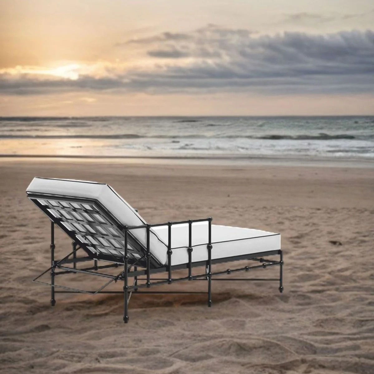 Casa Padrino Tumbona de Jard¨ªn de Lujo con Reposabrazos Blanco / Negro 198 cm - Muebles de Hotel y Jard¨ªn