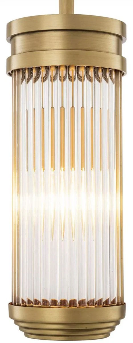 Casa Padrino lámpara colgante de lujo latón antiguo Ø 12 x A. 30,5 cm - Lámpara colgante con pantalla redonda de vidrio - Lámpara colgante de salón - Iluminación de lujo - Calidad de lujo